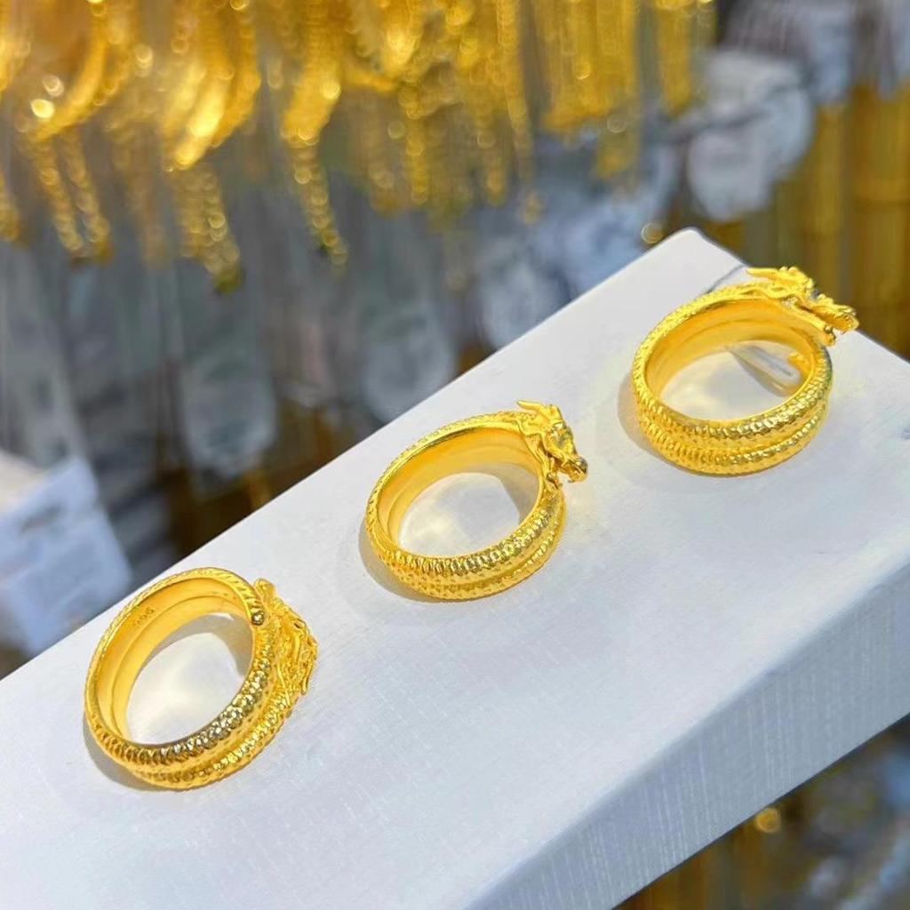 Vietnamese Zodiac Dragon Sand Gold Ring - Adjustable Panlong Design