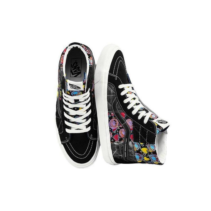 Vans SK8 Embroidered Canvas Lightweight Wear-resistant High Top Unisex Skate Shoes Black Multicolor VN0A54FBA5J