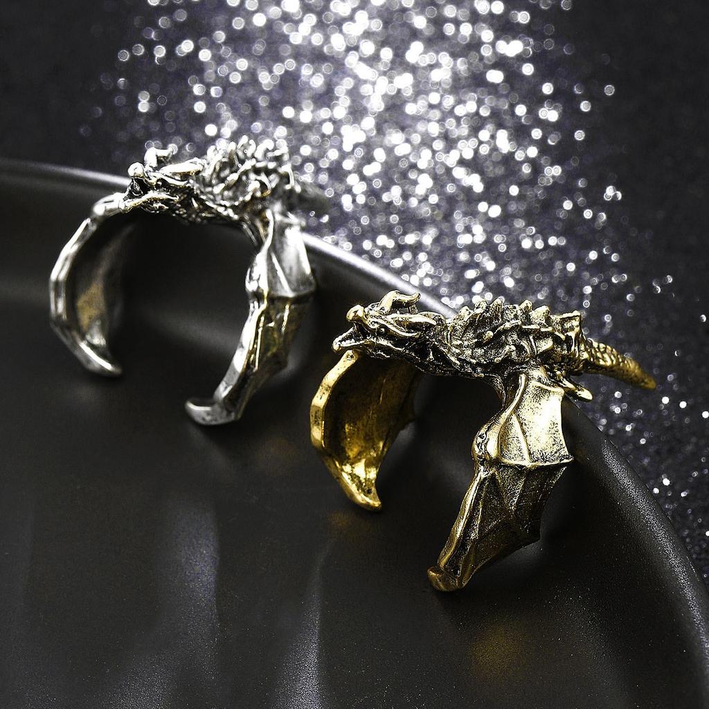 Retro personality flying dragon shape ring niche design masculinity ring ins advanced sense open index finger ring