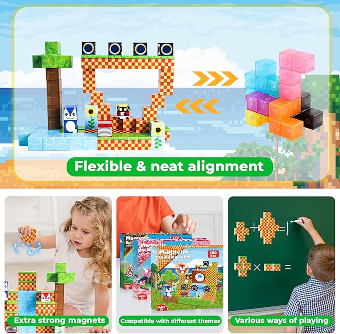 Magnetic Blocks - Build Mine Magnet World Magic Sword Portal Set, Building Toys Magnetic Tiles for Kids 3+, Classroom Must Haves