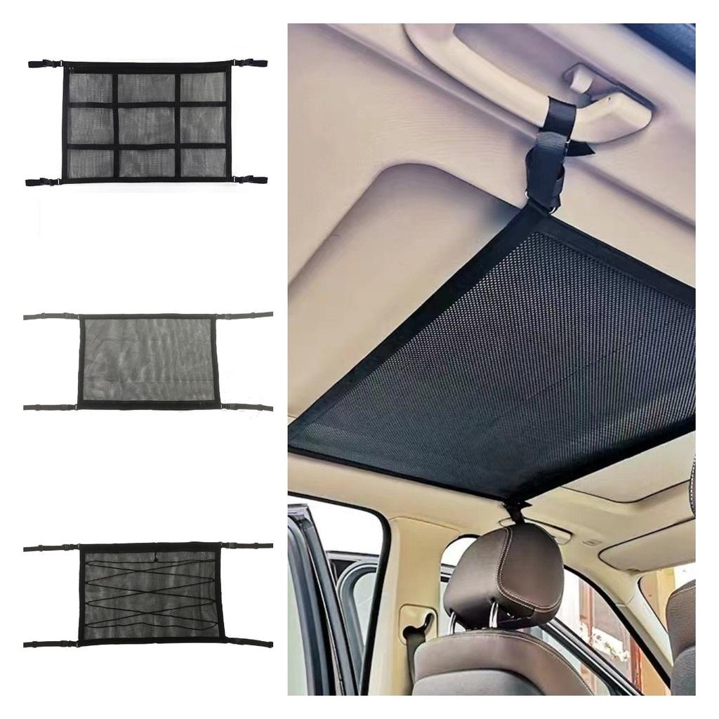 Car Top Storage Net For Organizing Auto Accessories Black Double-layer Cross Weave Style