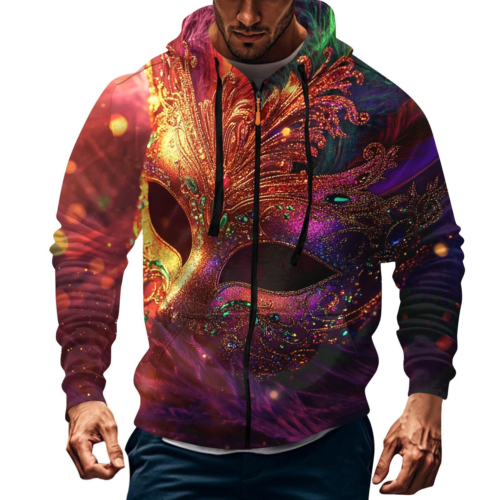 Мужская спортивная повседневная флисовая толстовка с капюшоном с карнавальным принтом кардиган с капюшоном на молнии и множеством карманов пальто с капюшоном XXXXXL 1980₽