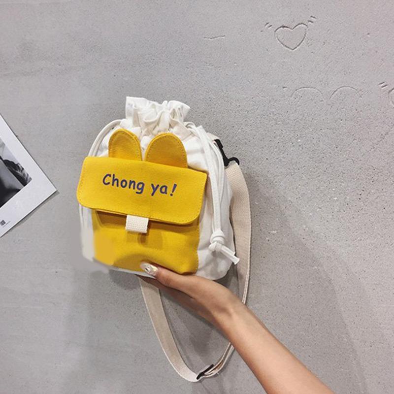 Cute Canvas Bag New Solid Color, Small Ear Crossbody Bag Women's Ins Style Large Capacity Crossbody Bag