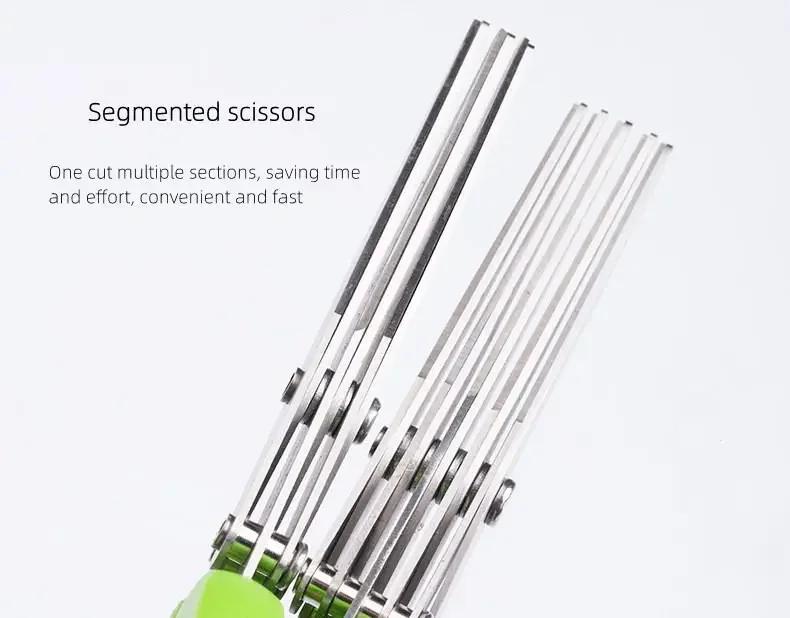 Multi-Functional Stainless Steel 3/5 Layer Kitchen Scissors Pepper Shredded Chopped Scallion Cutter Laver Cut Cooking Tool