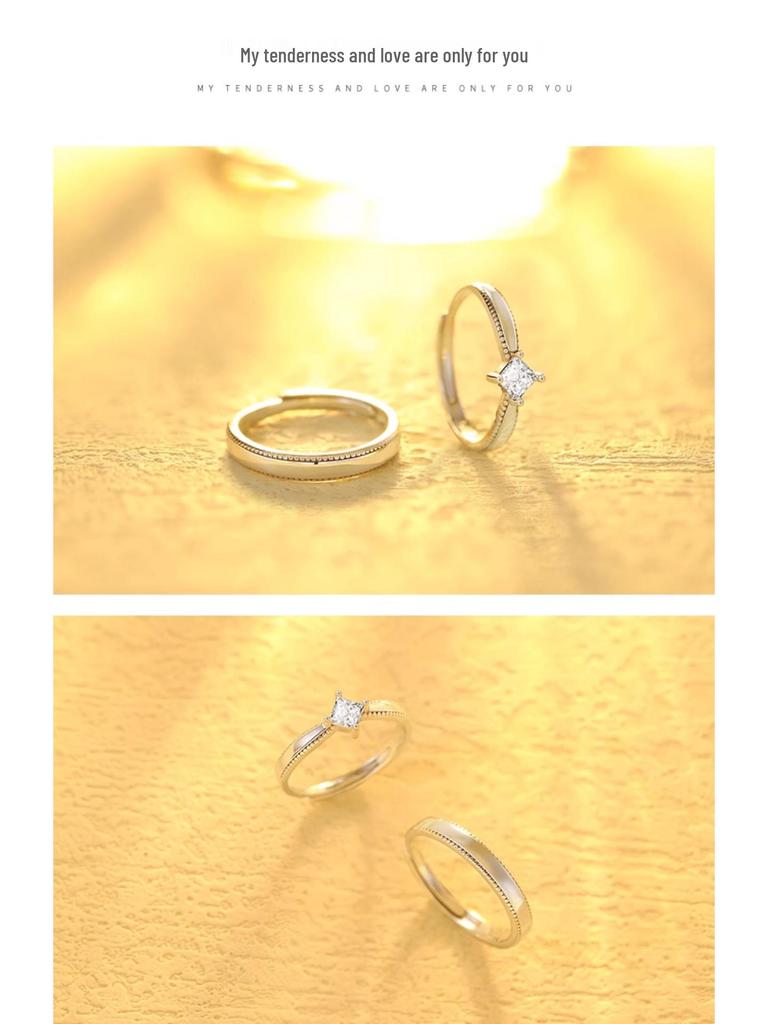 S925 Sterling Silver Couple Promise Rings - Niche Design Gift for Wedding or Girlfriend