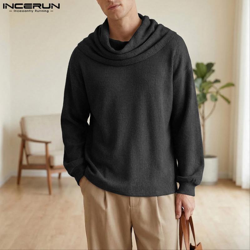 Incerun Men Neck Long Swing Sleeve Casual Loose Rib Pullover Tops