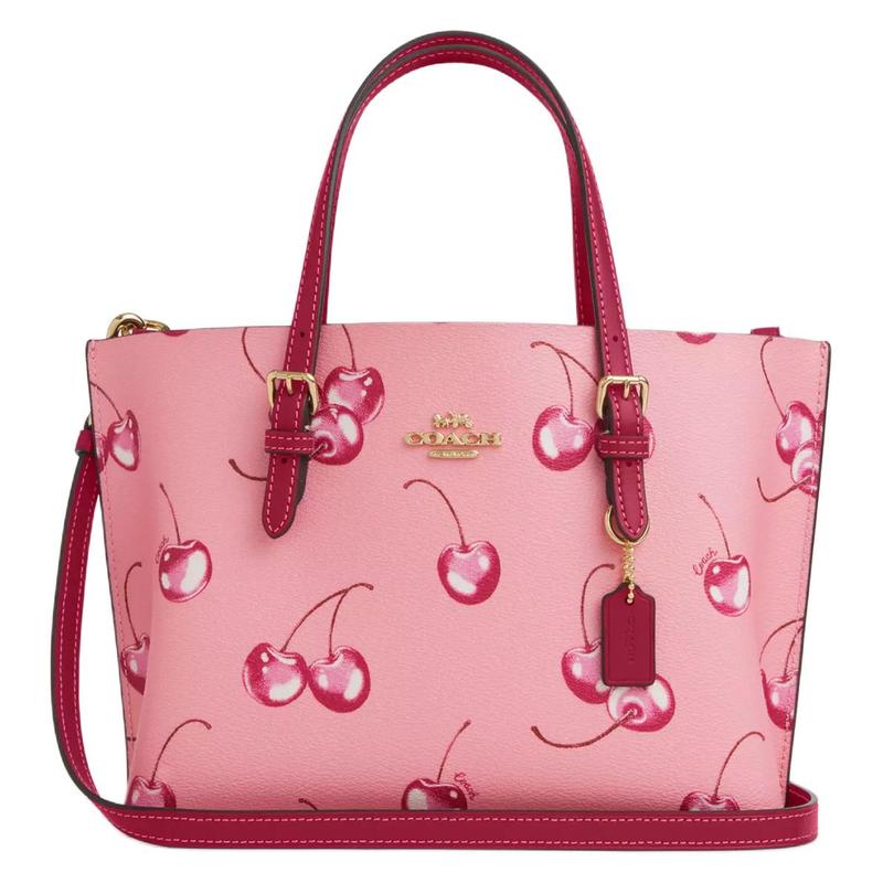 

COACH handbag Mollie Metal Logo Cherry Print Coated Canvas and Smooth Leather Tote Bag Tote Bag Shopping Bag Shoulder Crossbody Medium Women s Floral золотий