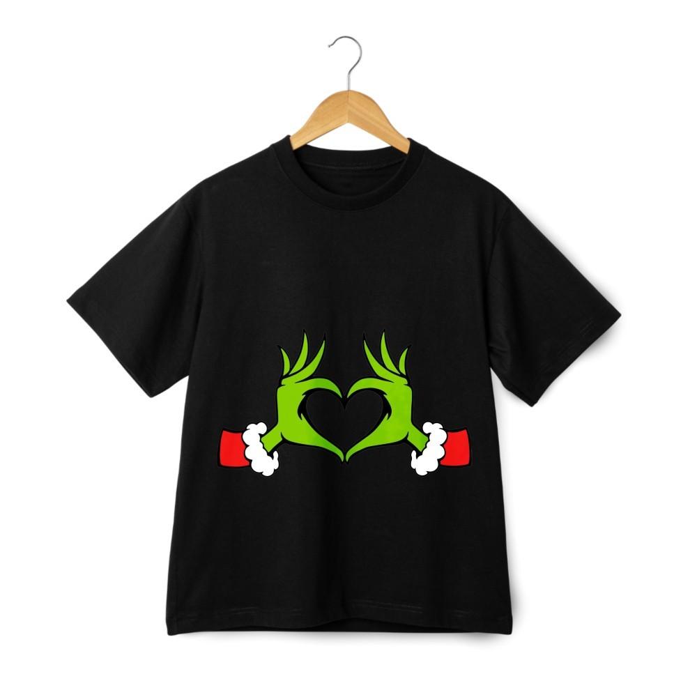 Grinch Hands Heart Christmas T-Shirt - Funny Holiday Gift Graphic Tee Unisex 4XL