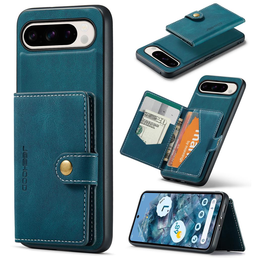 JEEHOOD J01 For Google Pixel 9 Pro XL Case Retro Leather+TPU Phone Cover Detachable Magnetic Card Holder