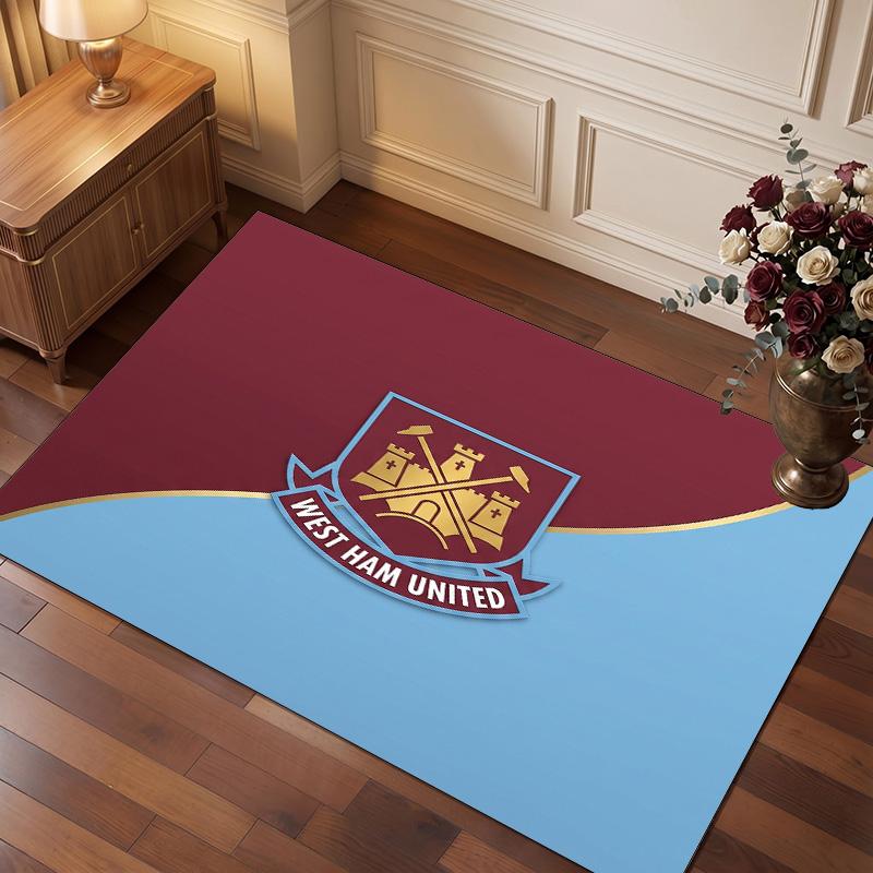 West Ham United Football Print Crystal Velvet Rug, Comfortable Water Absorbent Non Slip Indoor Floor Carpet