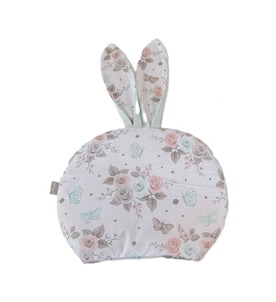 Double-sided wafer pillow BUNNY (mint + white roses)