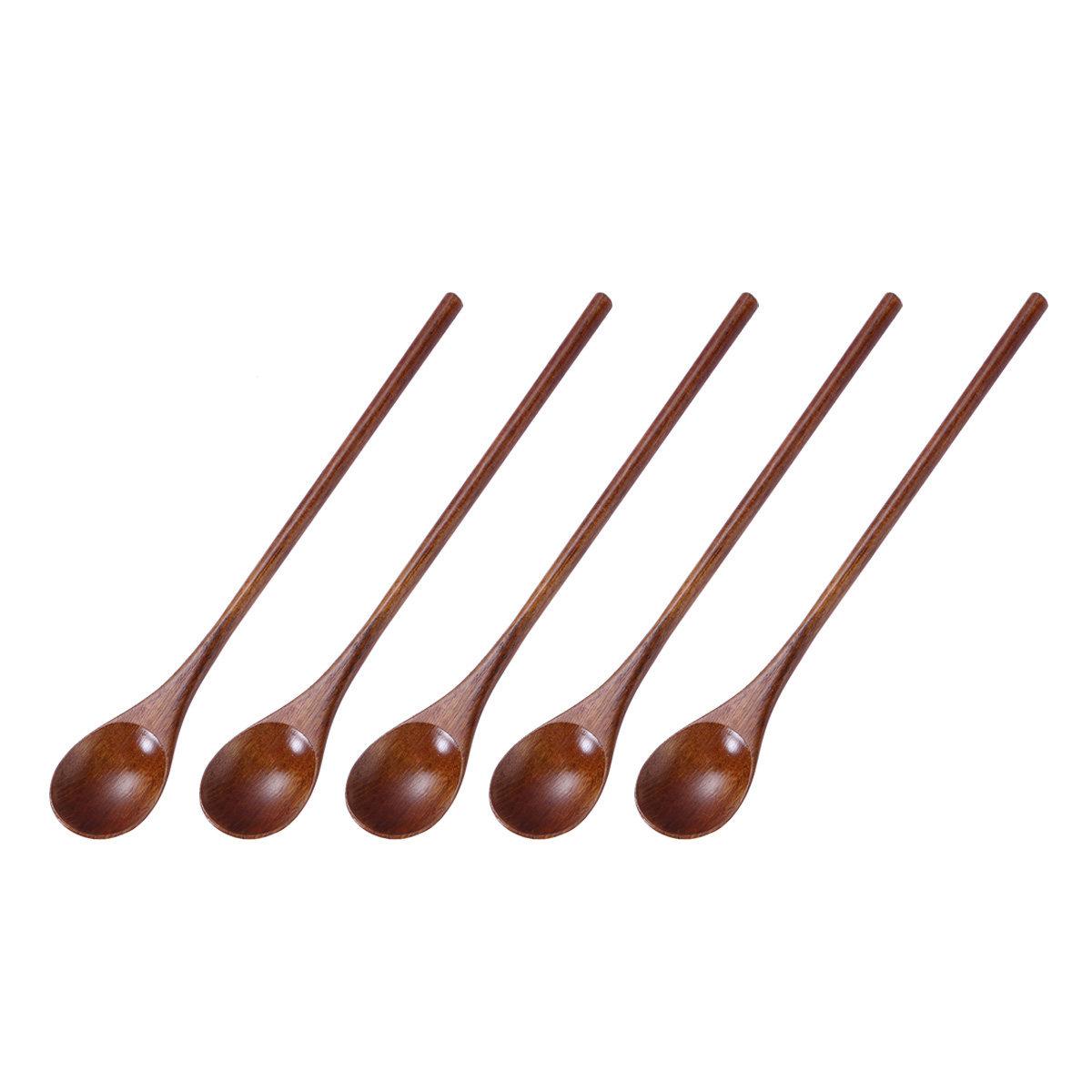 5 Pieces Stirring Spoons Natural Wood Eco Friendly Kitchen Wood Spoons for Cooking Mixing Coffee Tea Dessert Kitchen Tools коричневый