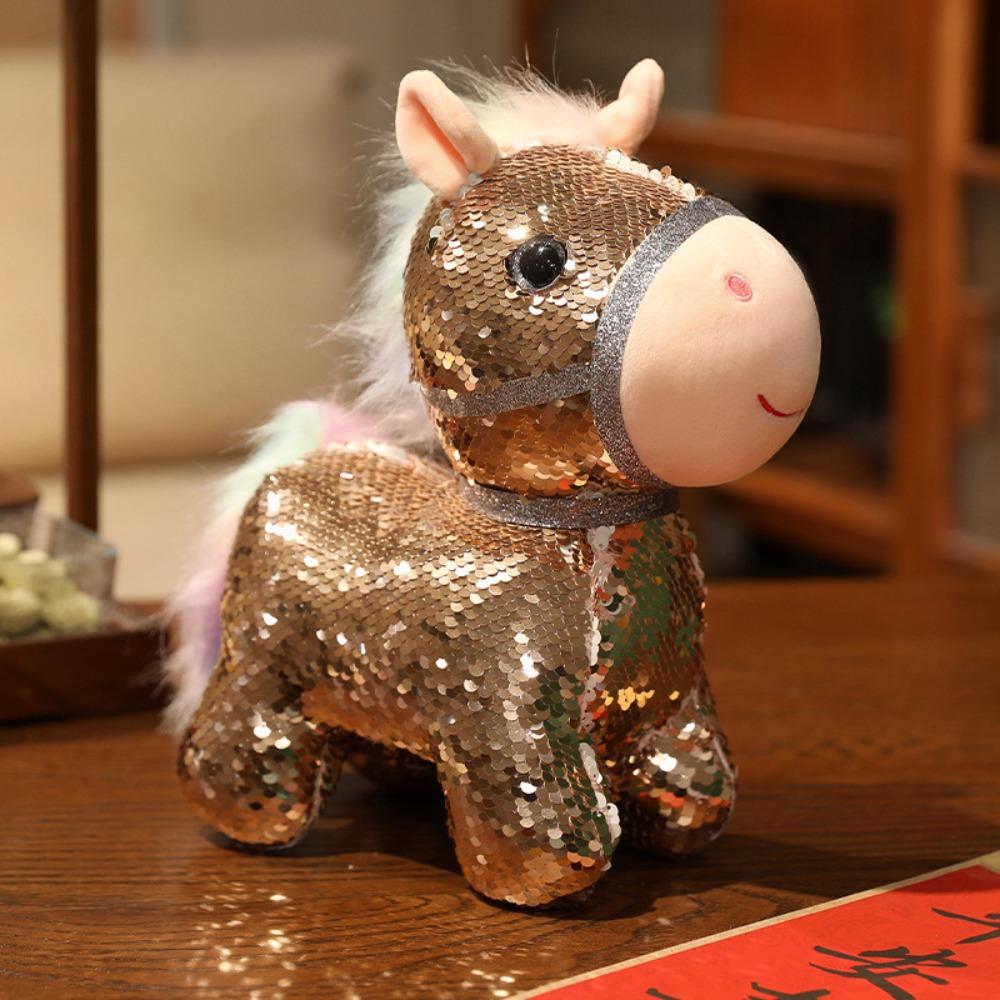 Colorful Sequined Horse Plush Doll Creative Cartoon Steed Doll Zodiac Pony Figurine  Festive Decor