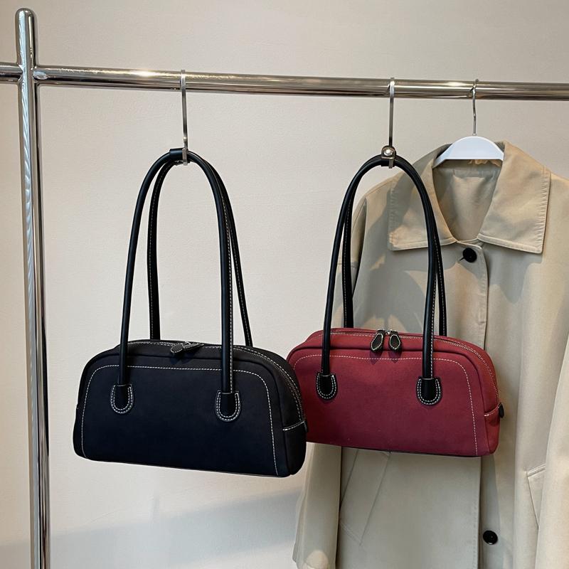 Faux Suede Shoulder Bag For Women Multi Pocket Underarm Bag Faux Suede Solid Color Handbag Zipper Satchel Bag For Work Shopping