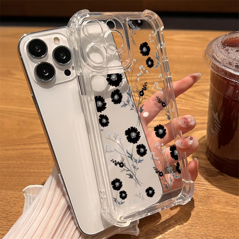 Case For iPhone 16 15 14 13 12 11 Pro Max 7 8 15 16 Plus X XR XS Max SE Cute Rose Flower Transparent Silicone Soft Cover