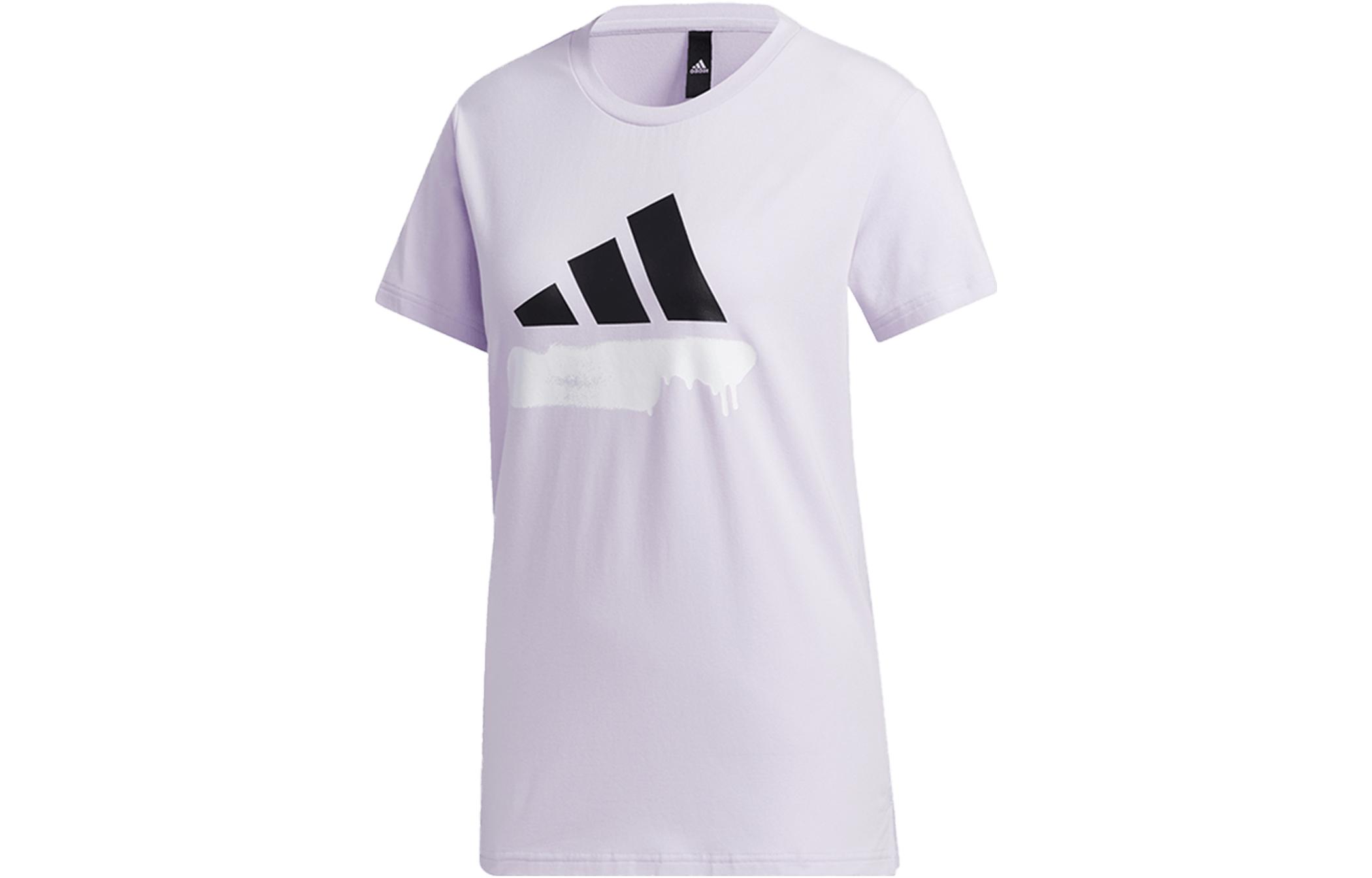 Adidas T Shirts Women s Light Purple Crew Neck Moderate Straight Fit GL5639 L