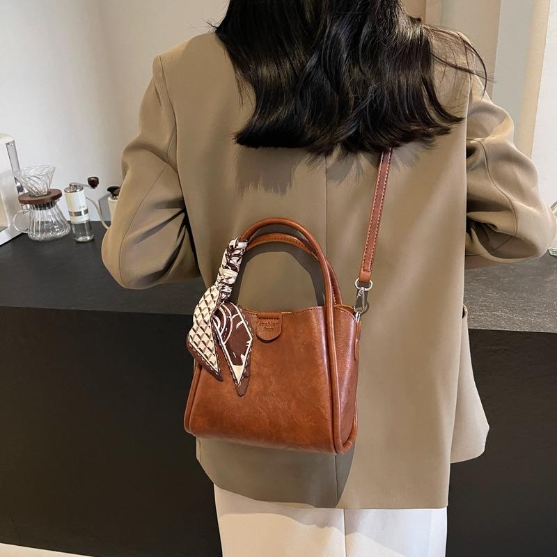 Silk scarf versatile handbag new bucket bag messenger bag women's texture commuting shoulder bag