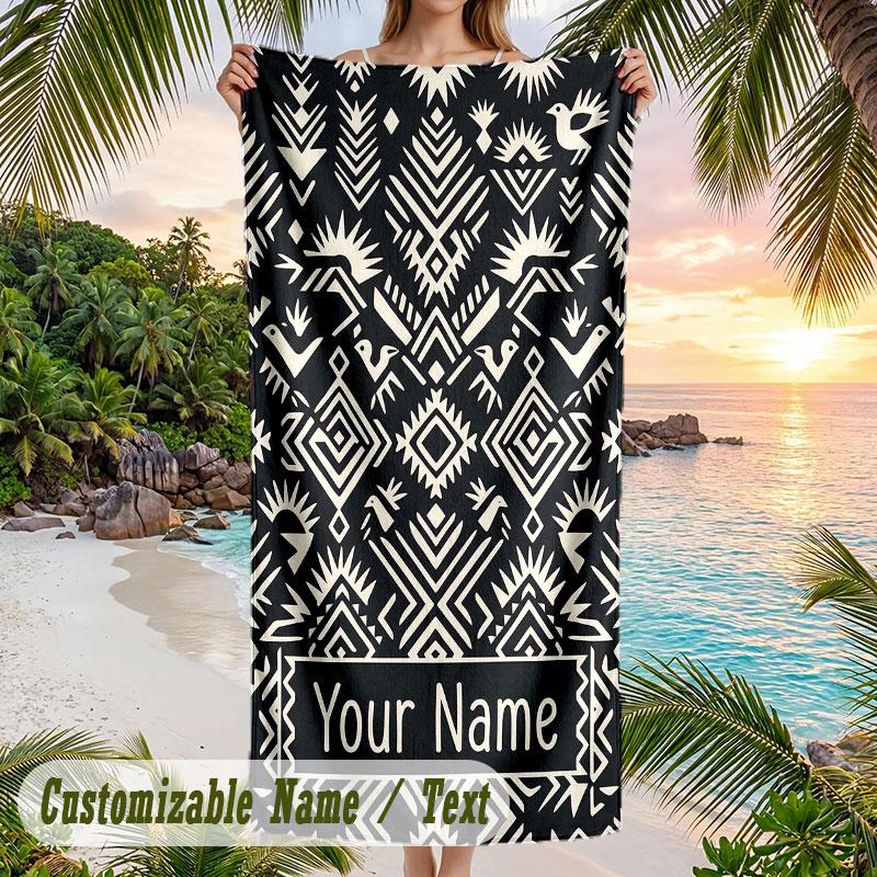 Abstract Nature Landscape Theme Quick Dry Beach Towel Custom Name Text Print Large Sand Resistant Towel Beach Vacation
