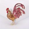 Colorful Enamel Rooster Brooch Pin - Vibrant Pink & Golden-Tone, Zinc Alloy, Hip-Hop/Party Style, Fashion Accessory for Everyday & Party Wear
