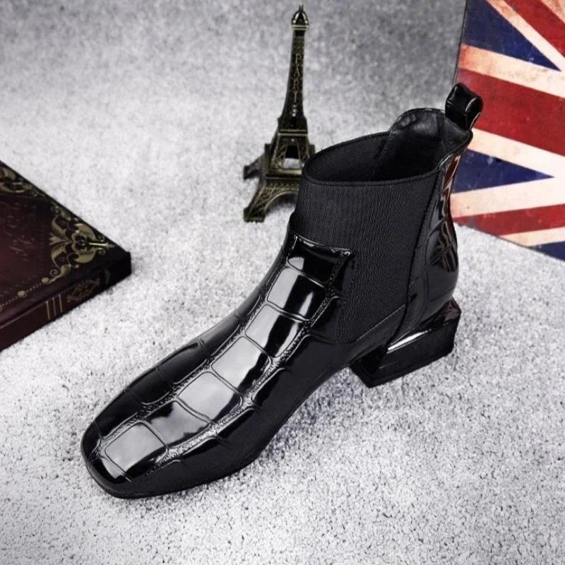 Womens Lacquer Leather Short Boots Four Seasons British Fashion Plush Comfort Boots Outdoor Walking Casual Shoes