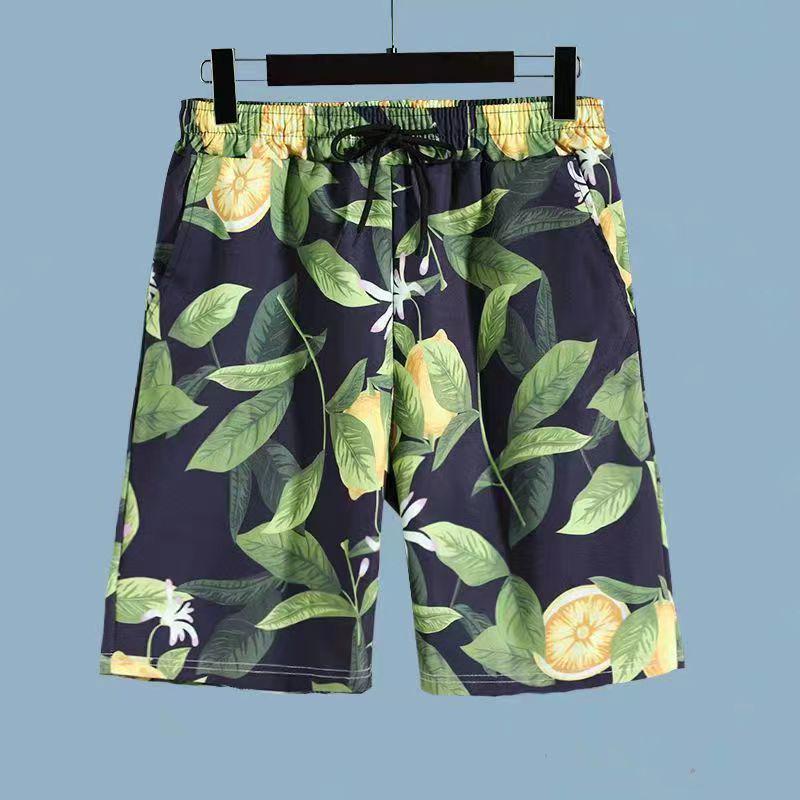Set Coordinato da Uomo Casual a Maniche Corte Floreale Hawaiano ad Asciugatura Rapida e Pantaloncini da Spiaggia