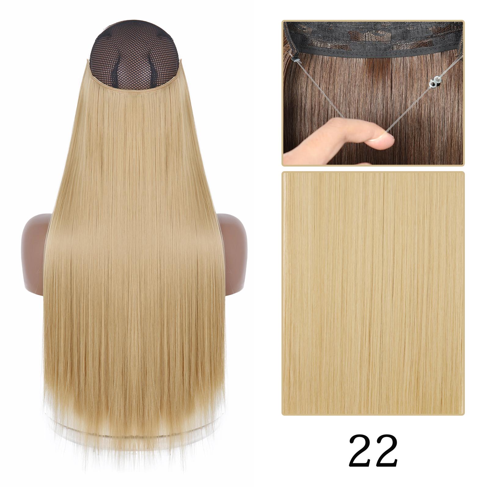 

MISS WIG Синтетические волосы для наращивания без зажимов, натуральный черный блондин, длинная прямая рыбья проволока, термостойкое волокно, шиньон 55cm