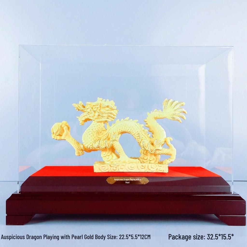 Flocked Gold Dragon Zodiac Ornament for Year of the Dragon - Wealth-Attracting Decoration and Business Gift