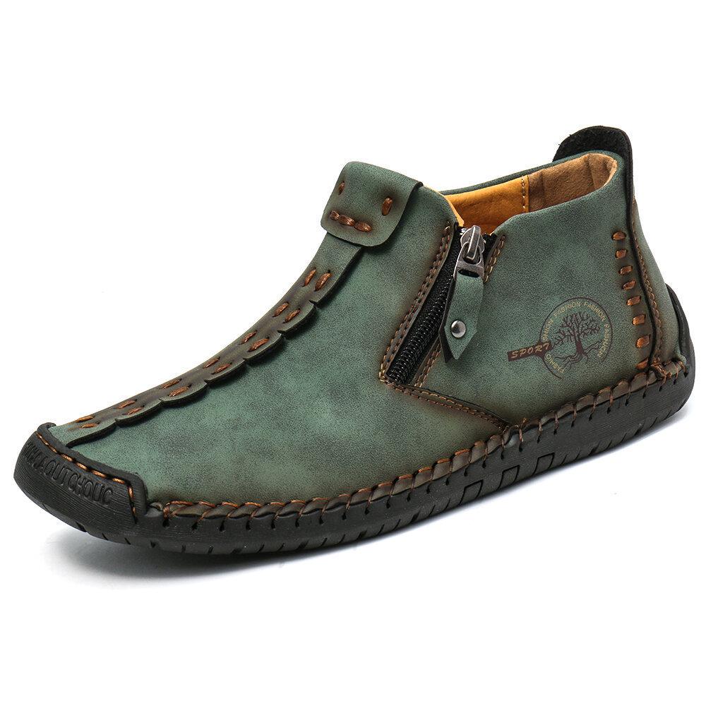 Men's Large Size Zipper Martin Boots - Spring & Autumn Casual Outdoor Handmade Stitched Work Boots