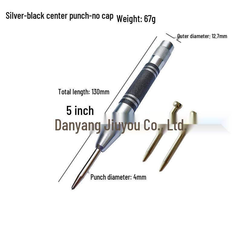 Cross-Mirror Silver-Black Semi-Automatic Center Punch: High-Precision Spring Locator