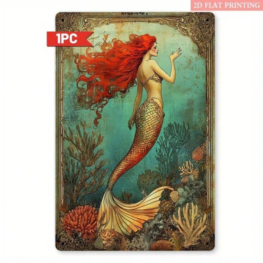 Vintage Mermaid Tin Sign Wall Art 8x12 Inch Retro Cafe Home Decor Metal Plaque