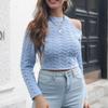 Women's Fashion Off Shoulder Navel Short Sweater Slim Fit Winter Long Sleeve