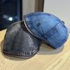 New Japanese-style Vintage Washed Distressed Denim Beret for Women with Large Head Circumference, Face-slimming Artist Hat, Trendy
