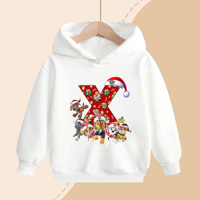 PAW Patrol Kids Hooded Sweatshirt Cartoon Christmas Letter Print Pullover Boys Girls Winter Casual Top Child Birthday Gifts