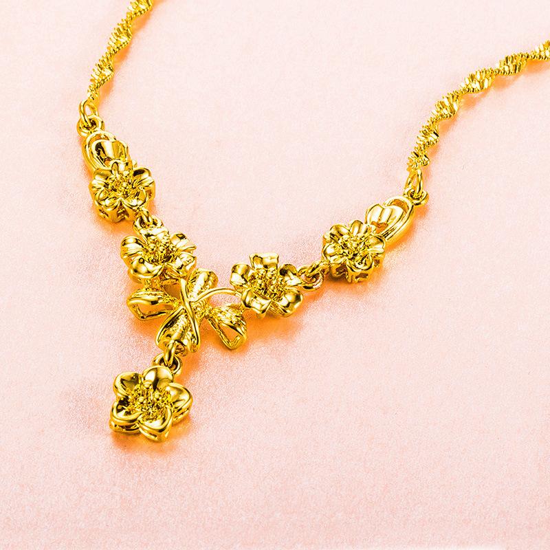 Korean Fashion Plated Five Flowers Bridal Wedding Collar Chain Necklace Pendant