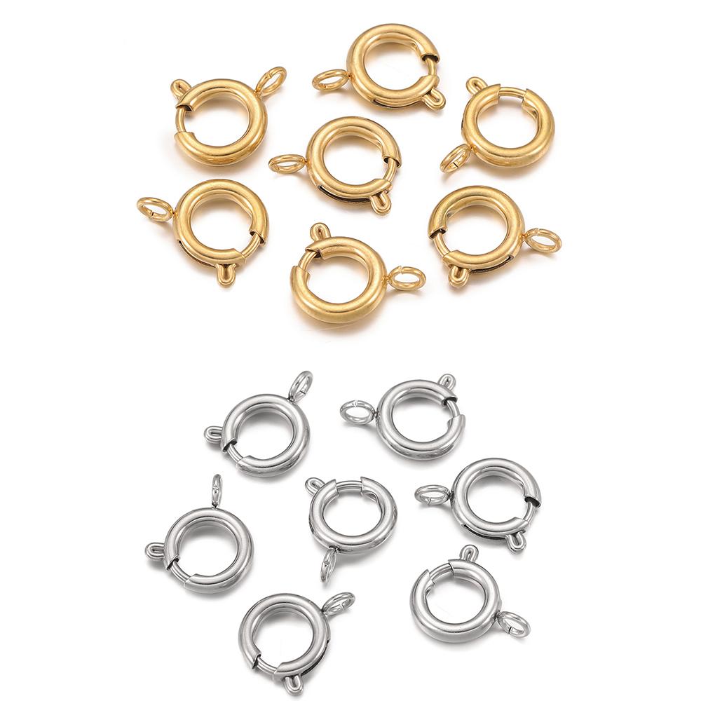 5pcs Stainless Steel Spring Clasp Round Keychain Clips Hook Buckles Connector for Bracelet Necklace DIY Jewelry Making Supplies