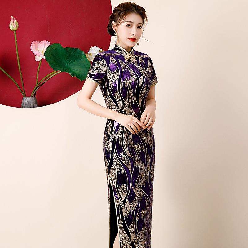 Cheongsam new autumn temperament model thin catwalk performance clothes long Chinese style elegant improved dress