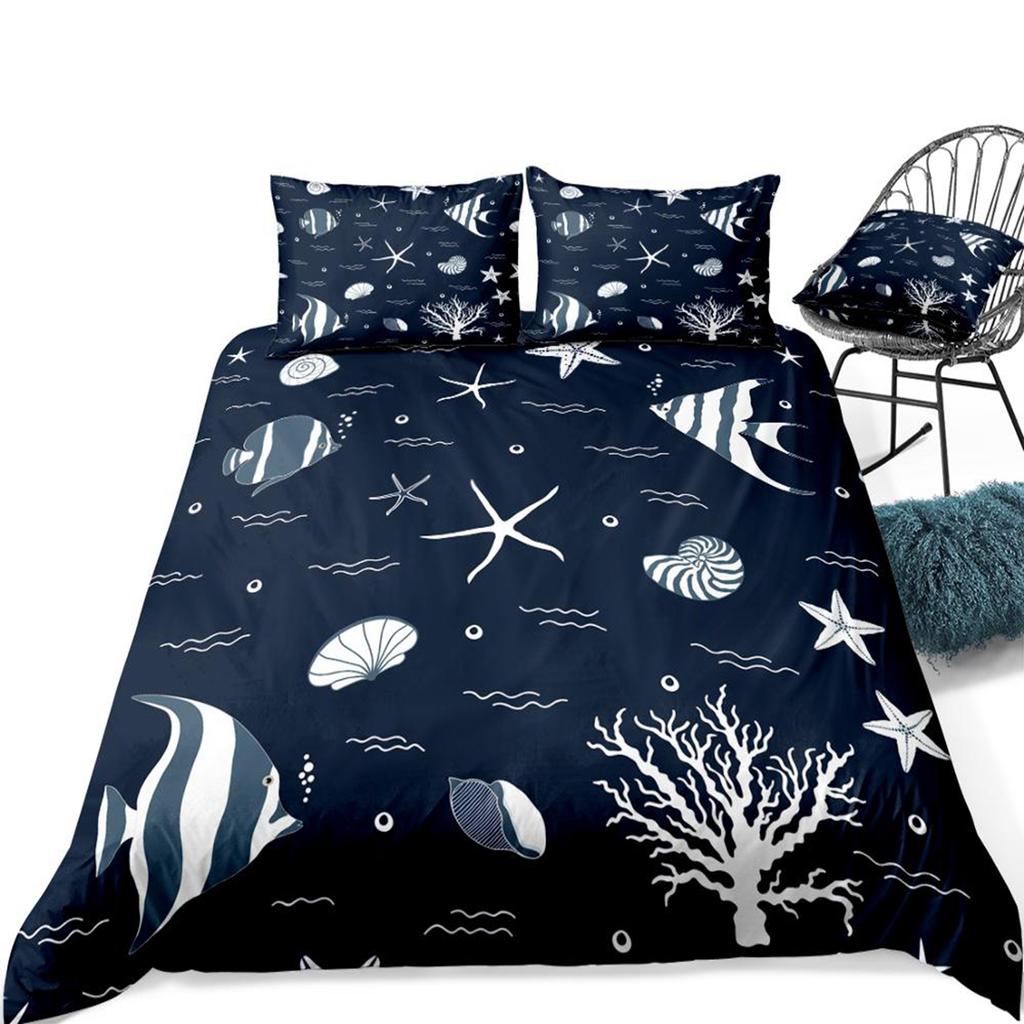 3PCS Starfish Duvet Cover Set Fish Quilt Cover Coral Home Textiles Kids Teens King Bed Set Sea Dropship Beach Bed Set Ocean Wave