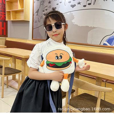 New College Students and Women Cute Trend Cartoon Burger Canvas Bag Messenger Bag Large Capacity Versatile Shoulder Bag