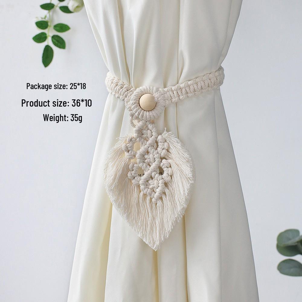 Bohemian Woven Tassel Curtain Tie-back with Leaf Rope Design