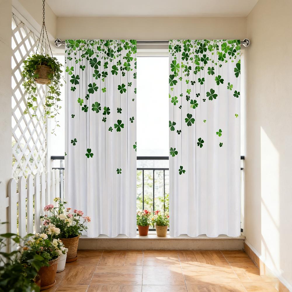 Digital Printed Curtains with Four Leaf Clover Design, Stylish Window Drapes for Living Room Bedroom Home Decoration