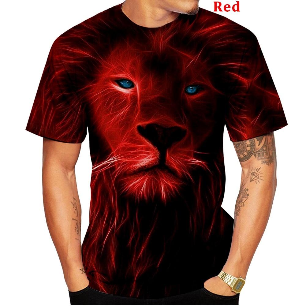 Subilier Nieuwe mode heren 3D-geprinte leeuwen T-shirt Animal Print Fire Lion T-shirt Coole mannen persoonlijkheid Casual Unisex T-shirt Korte mouw 4XL rood