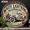 Vintage Moonshine Distillery Round Metal Tin Sign Rustic White Lightning Wall Art Pub Man Cave Decor