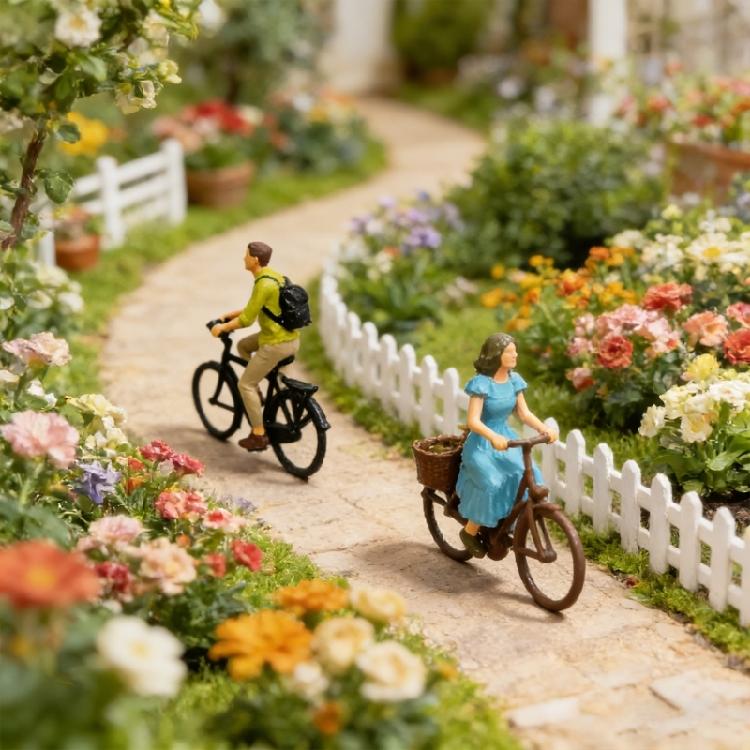 1:87 Scale Small Cycling Scene With Detailed Riders And Plant For Home Office Decors Great for Gift Party Decoration
