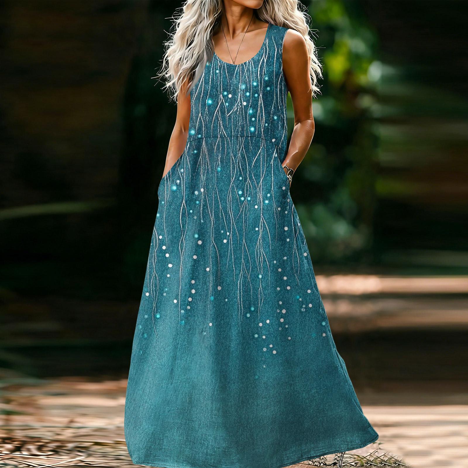 

Женское повседневное модное платье без рукавов с U-образным вырезом S синий