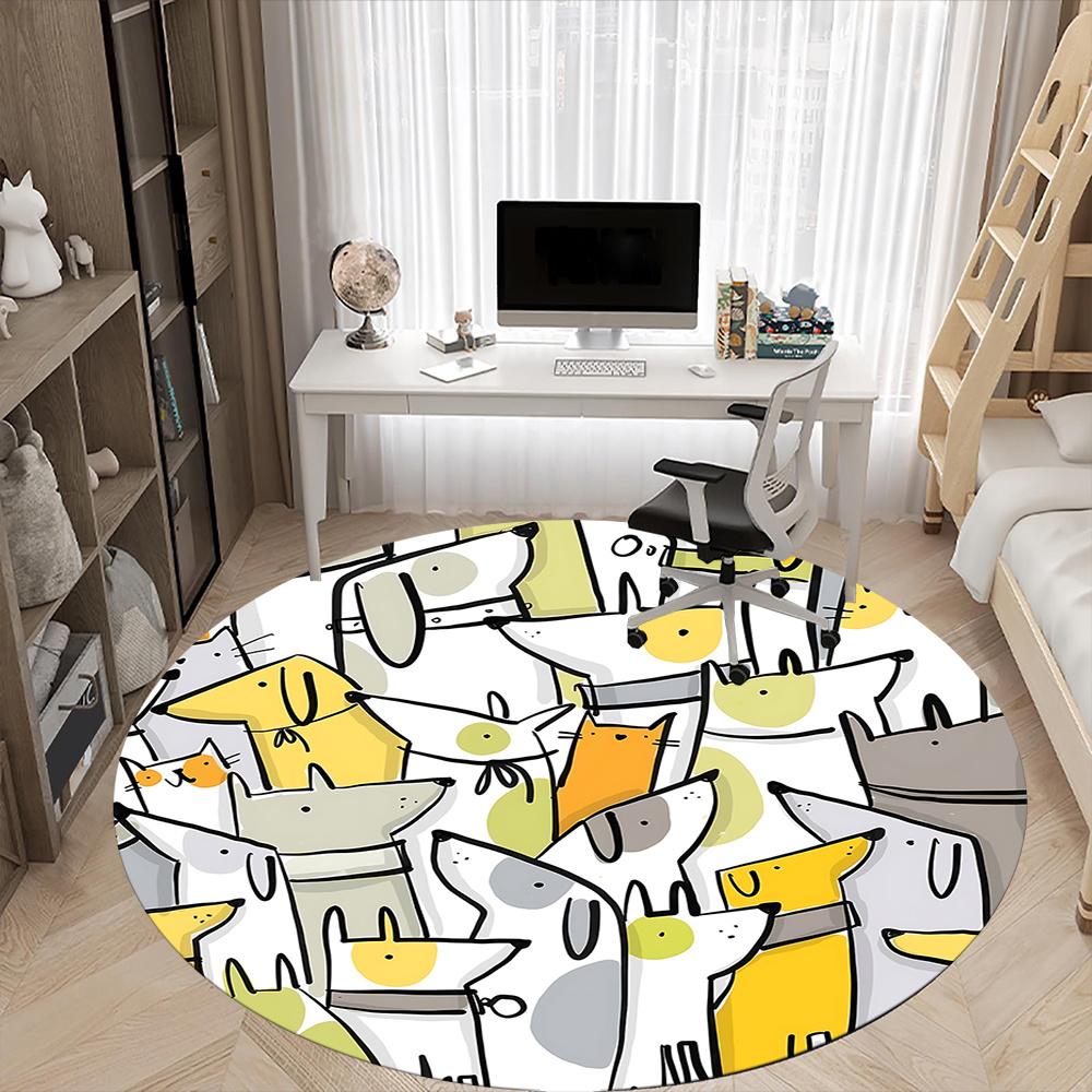 1pc Dogs Cats Office Round Area Rug, Indoor Mat Suitable ForOffice, Under Office Chairs Bedroom Living Room Home Decor, Room Deco 043