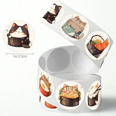 500 Stück Runde Katze Sushi Dankeschön Aufkleber Niedliche Siegel Etiketten für DIY Geschenkverpackung, Umschlag, Backkuchenboxen Scrapbooking