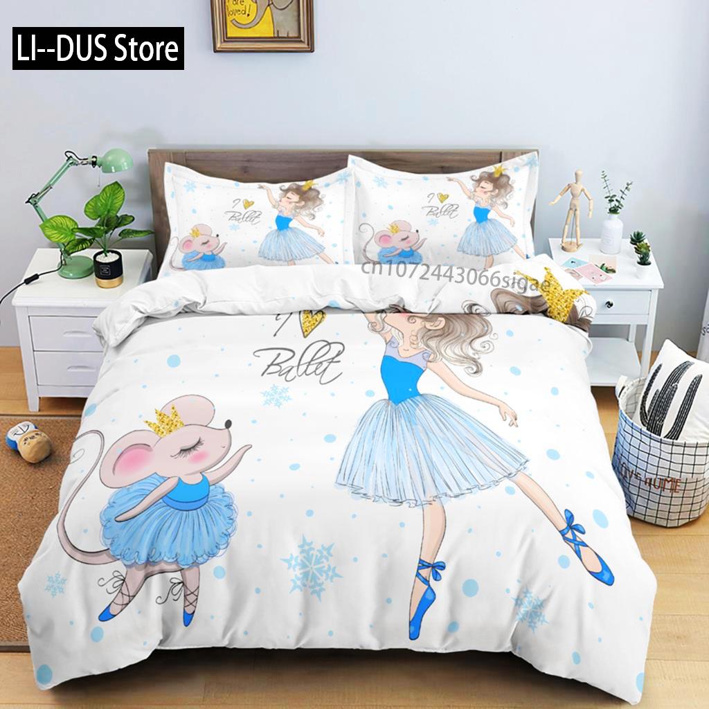 Cartoon Ballerina Duvet Cover Bedding Set For Girls Kid Cute Ballet Princess Dancer Quilt Cover Birthday Gift Bedroom Decoration
