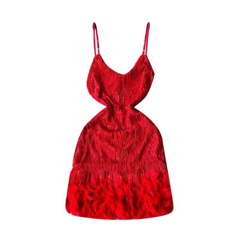 Feather Dress Ins Open Back Sling Tassel Sequins