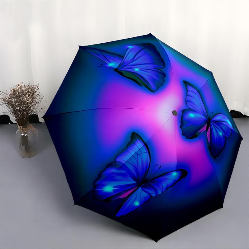 1pc Butterfly Blue Design Automatic Folding Umbrella Durable Iron Frame,All Seasons Home Travel Outdoor Multifunctional Umbrella yy251115065