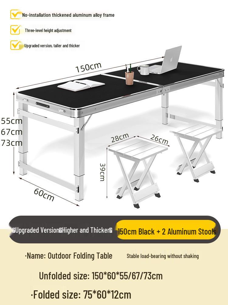 Adjustable Height Aluminum Folding Picnic Table & Chairs Set for Outdoor Camping & BBQ